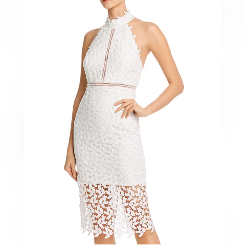 BARDOT Gemma White Lace Sleeveless Halter Midi Dress